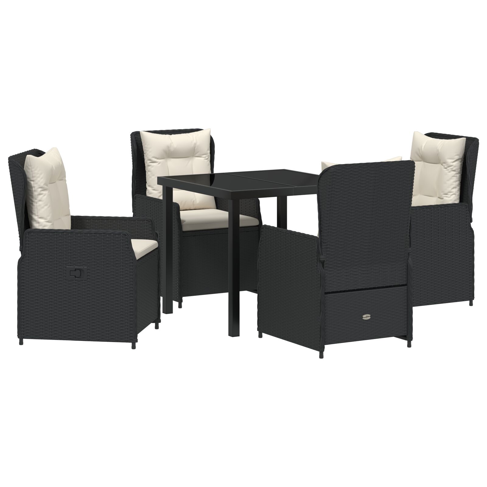 5-teiliges Garten-Esstischset schwarzes Poly-Rattan, Gartentisch Schwarz 80x80x73 cm Sicherheitsglas