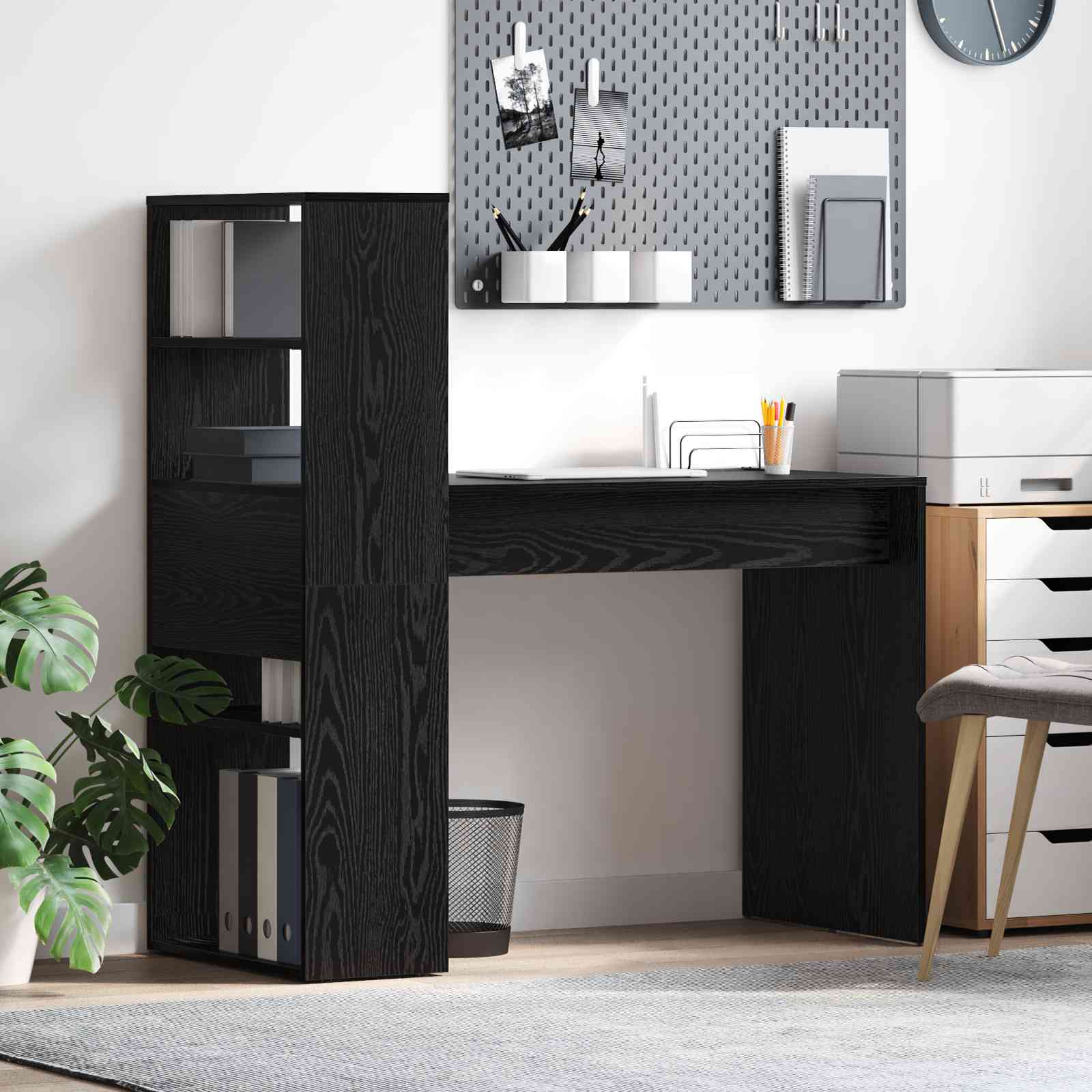 Schreibtisch mit Stauraum schwarzes Eichenholz 113x54x120 cm Holzwerkstoff