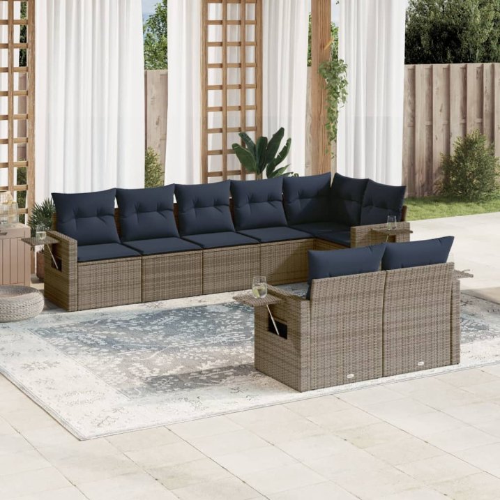 8-teiliges Gartensofa-Set mit Kissen, grau, Polyrattan 8-teiliges Gartensofa-Set mit Kissen, grau, Polyrattan