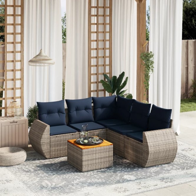 6-teiliges Gartensofa-Set mit Kissen, grau, Polyrattan 6-teiliges Gartensofa-Set mit Kissen, grau, Polyrattan