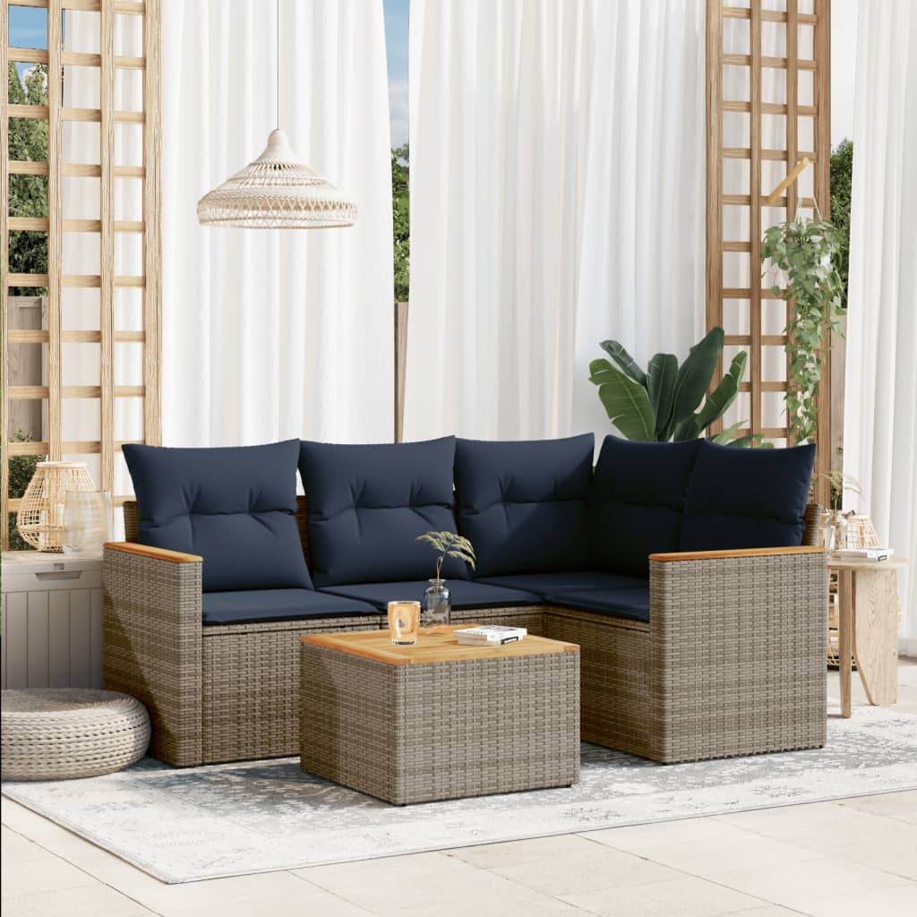 5-teiliges Gartensofa-Set mit Kissen, grau, Polyrattan 5-teiliges Gartensofa-Set mit Kissen, grau, Polyrattan