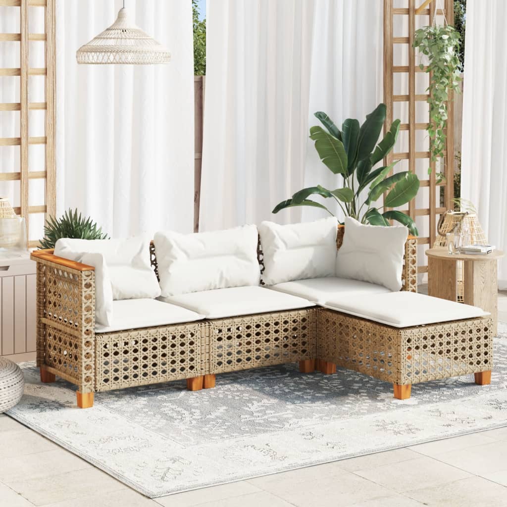 4-tlg. Garten-Sofagarnitur mit Kissen Beige Poly Rattan 4-tlg. Garten-Sofagarnitur mit Kissen Beige Poly Rattan