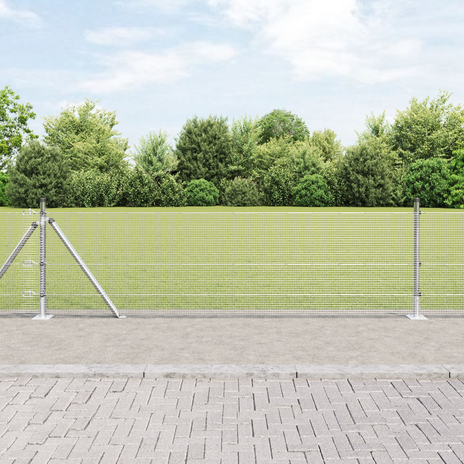 Gepulster Drahtzaun mit 13 Flanschen Pfosten 0.4x50 m Galvanisierter Stahl