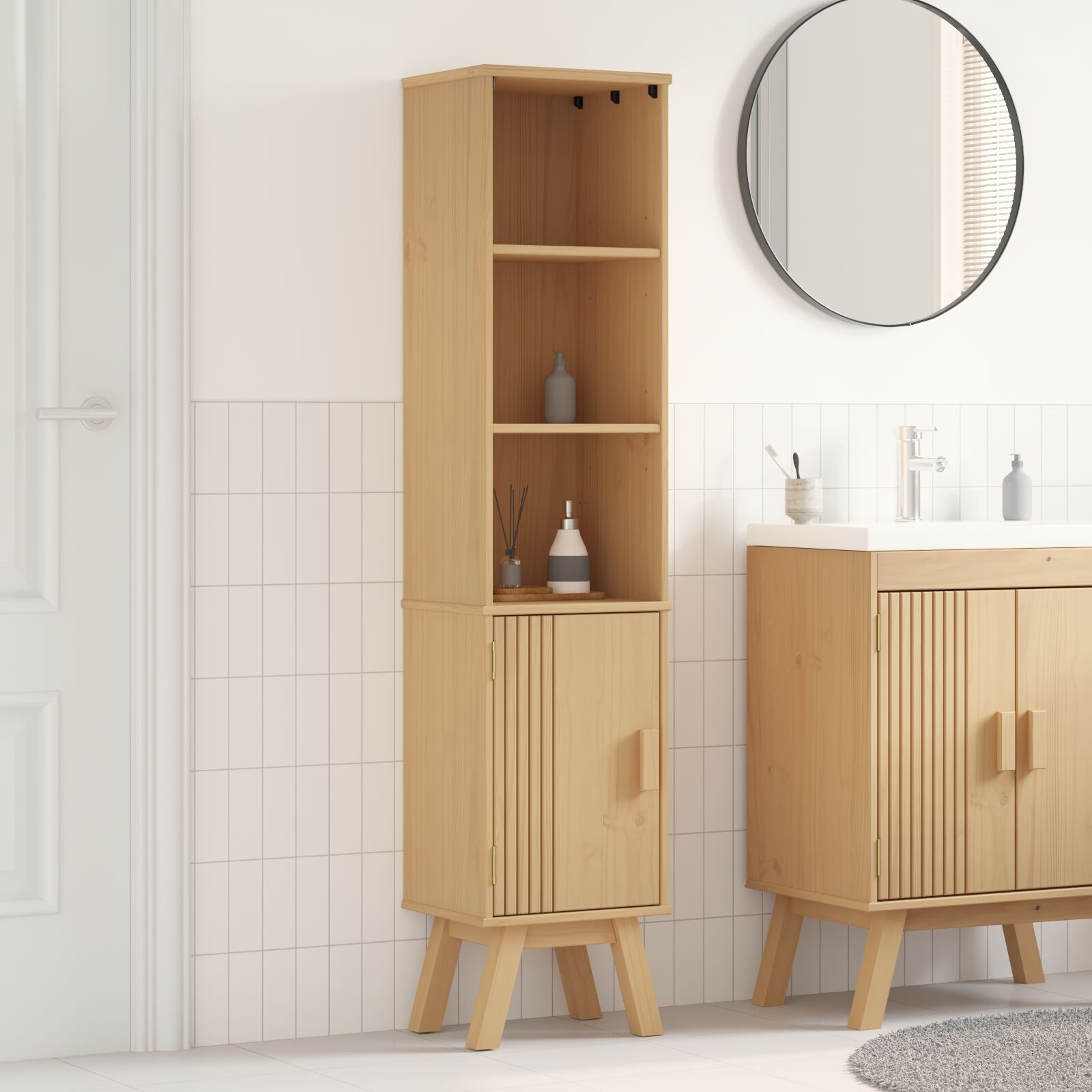 Badezimmer-Schrank Braun 35x30x159 cm Massivholz Kiefer