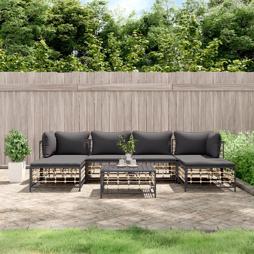7-tlg. Garten-Lounge-Set mit Kissen Anthrazit Poly Rattan 7-tlg. Garten-Lounge-Set mit Kissen Anthrazit Poly Rattan