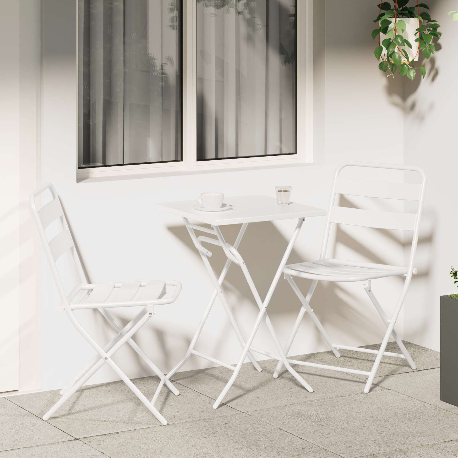 3-teiliges Faltbares Bistro Set Weiß Stahl 3-teiliges Faltbares Bistro Set Weiß Stahl