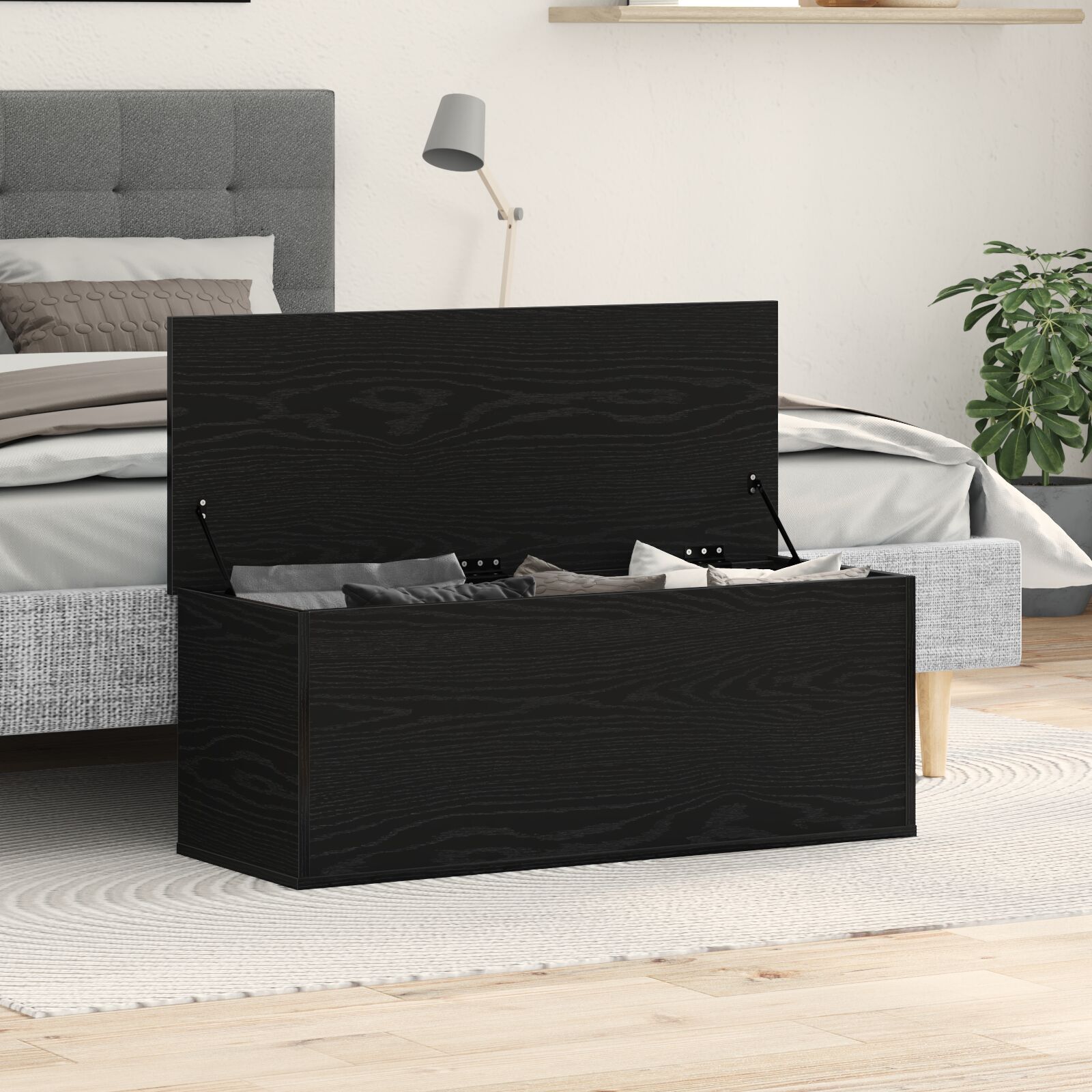 Aufbewahrungsbox schwarz Eiche 102x35x35 cm Holzwerkstoff