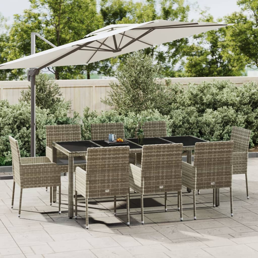 9-tlg. Garten-Essgruppe mit Kissen Grau Poly Rattan 9-tlg. Garten-Essgruppe mit Kissen Grau Poly Rattan