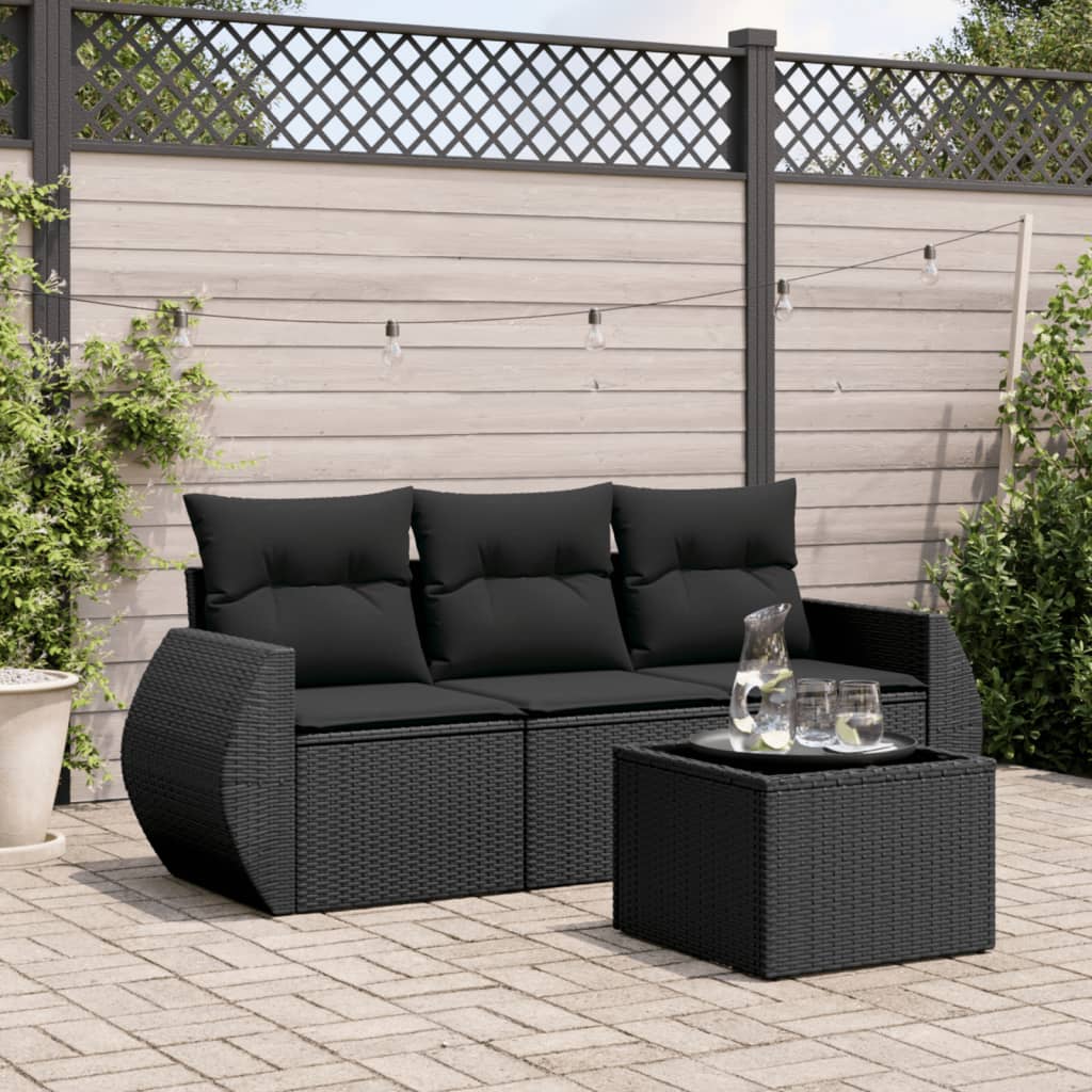 4-tlg. Garten-Sofagarnitur mit Kissen Schwarz Poly Rattan 4-tlg. Garten-Sofagarnitur mit Kissen Schwarz Poly Rattan