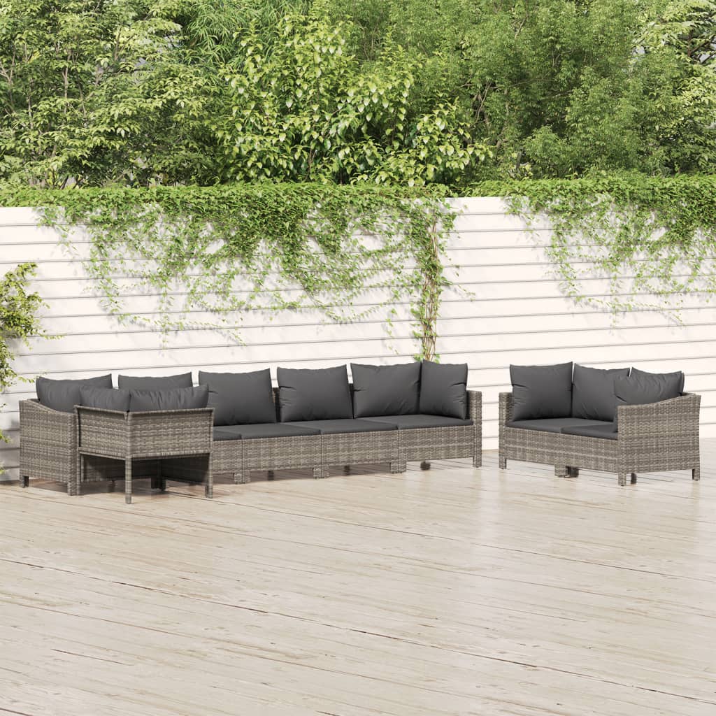 8-tlg. Garten-Lounge-Set mit Kissen Grau Poly Rattan 8-tlg. Garten-Lounge-Set mit Kissen Grau Poly Rattan