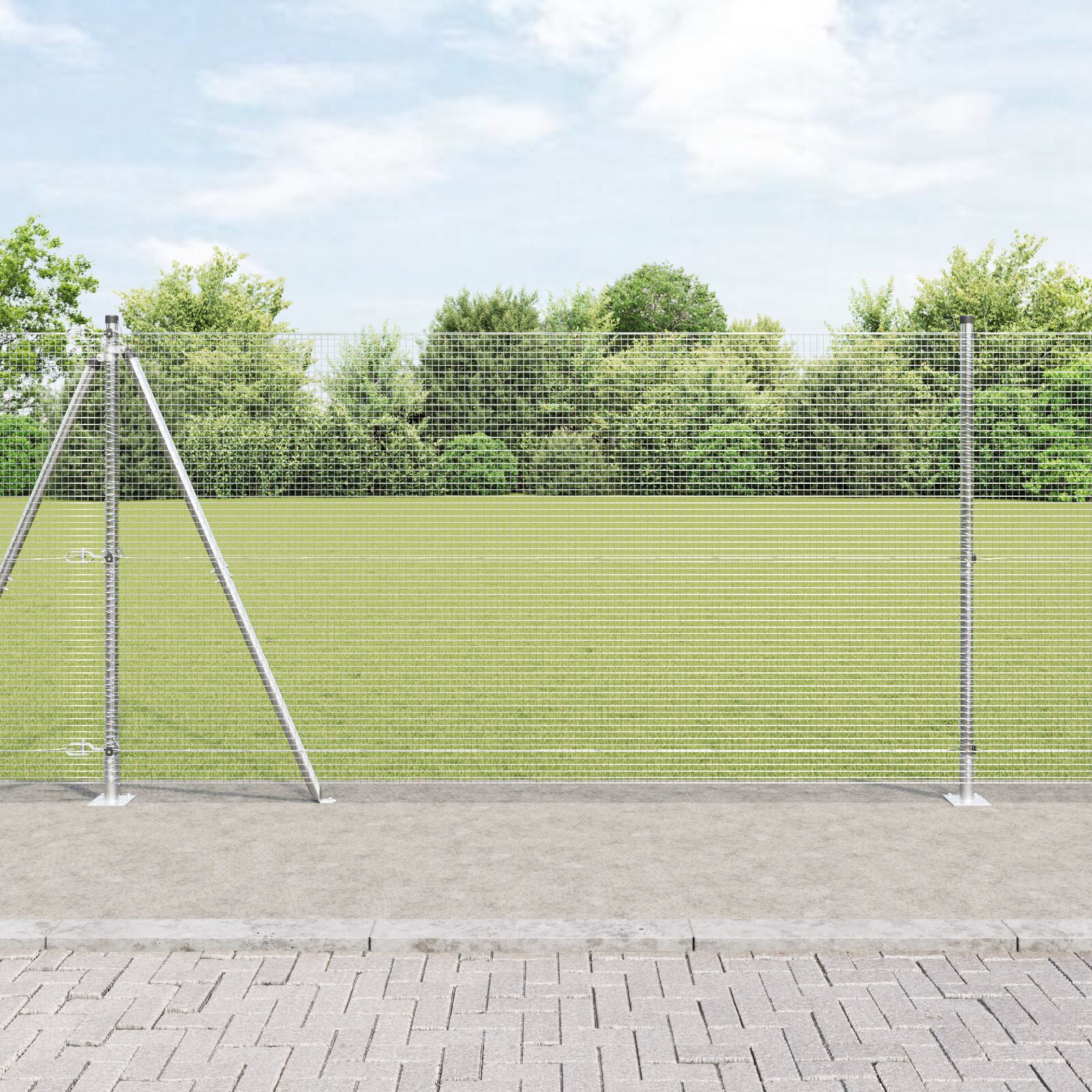 Verzinkter Drahtzaun mit 7 Flanschpfosten 1,2x10 m verzinkter Stahl