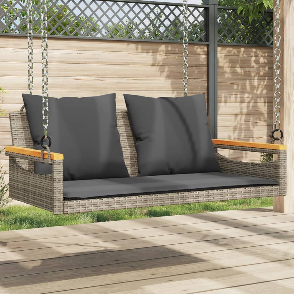 Hängebank mit Kissen Grau 109x62x40 cm Poly Rattan Hängebank mit Kissen Grau 109x62x40 cm Poly Rattan