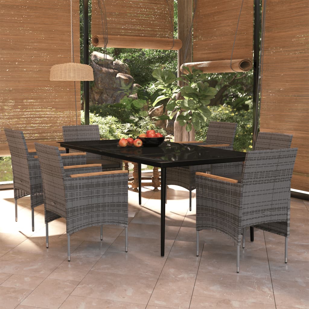 7-tlg. Garten-Essgruppe mit Kissen Grau und Schwarz 7-tlg. Garten-Essgruppe mit Kissen Grau und Schwarz