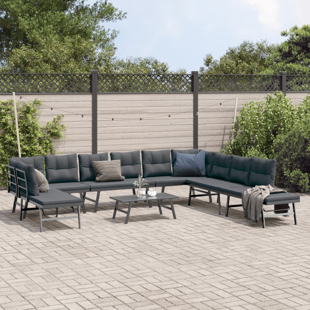 6-tlg. Garten-Sitzgruppe mit Kissen Schwarz Stahl 6-tlg. Garten-Sitzgruppe mit Kissen Schwarz Stahl