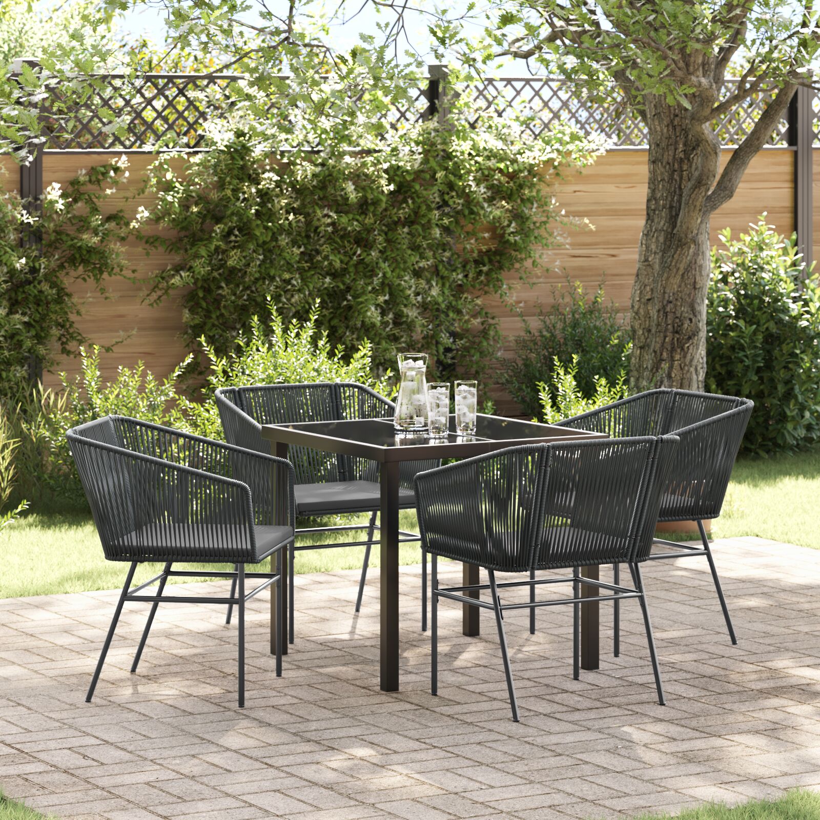 Set aus 3 Schwarz PE-Rattan Standard Abnehmbare Bezüge