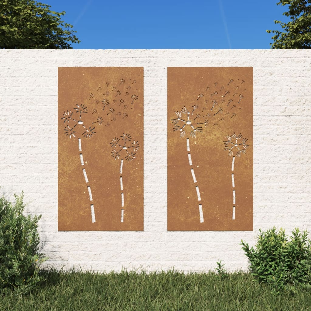 2-tlg. Garten-Wanddeko 105x55 cm Cortenstahl Blumen-Design 2-tlg. Garten-Wanddeko 105x55 cm Cortenstahl Blumen-Design