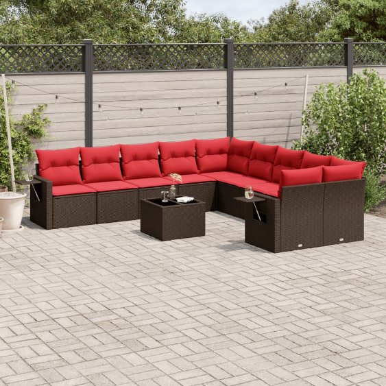 11-teiliges Gartensofa-Set mit Kissen, braun, Polyrattan 11-teiliges Gartensofa-Set mit Kissen, braun, Polyrattan