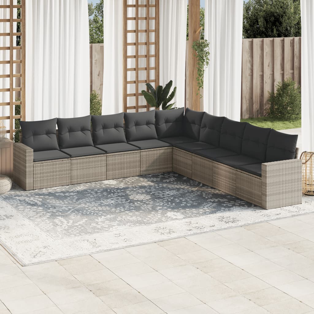 9-tlg. Garten-Sofagarnitur mit Kissen Hellgrau Poly Rattan 9-tlg. Garten-Sofagarnitur mit Kissen Hellgrau Poly Rattan
