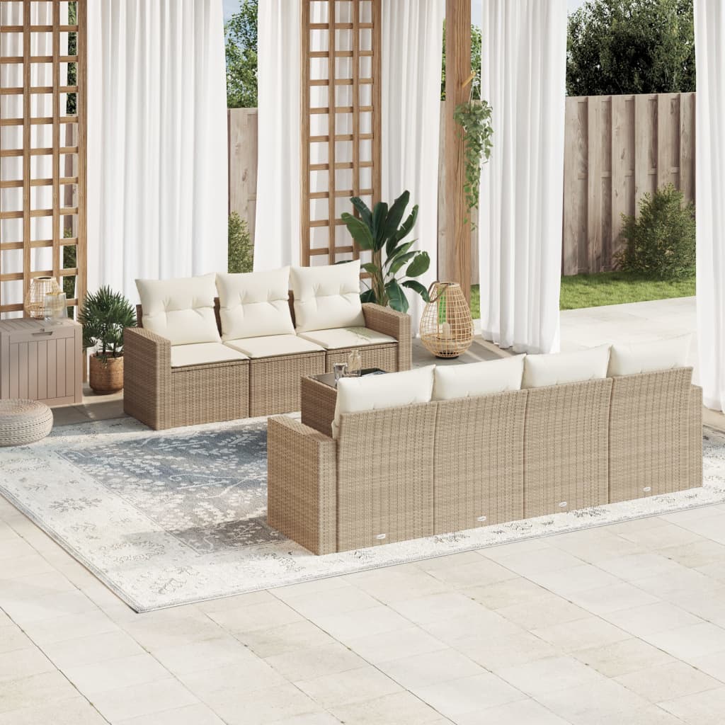 8-tlg. Garten-Sofagarnitur mit Kissen Beige Poly Rattan 8-tlg. Garten-Sofagarnitur mit Kissen Beige Poly Rattan