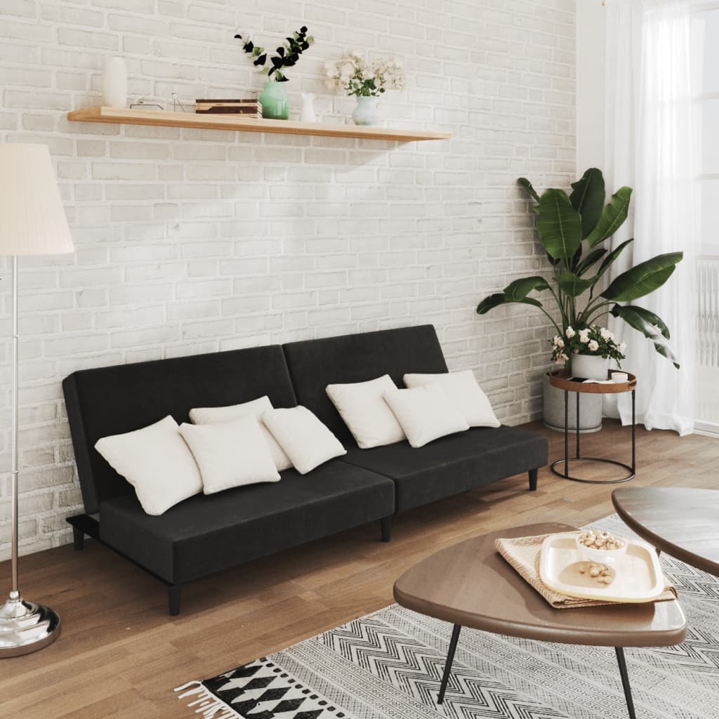 Schlafsofa 2-Sitzer Schwarz Samt Schlafsofa 2-Sitzer Schwarz Samt