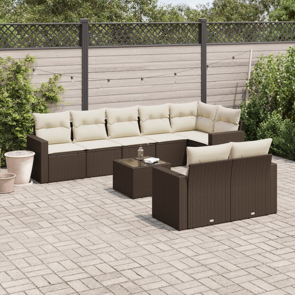 9-tlg. Garten-Sofagarnitur mit Kissen Braun Poly Rattan 9-tlg. Garten-Sofagarnitur mit Kissen Braun Poly Rattan