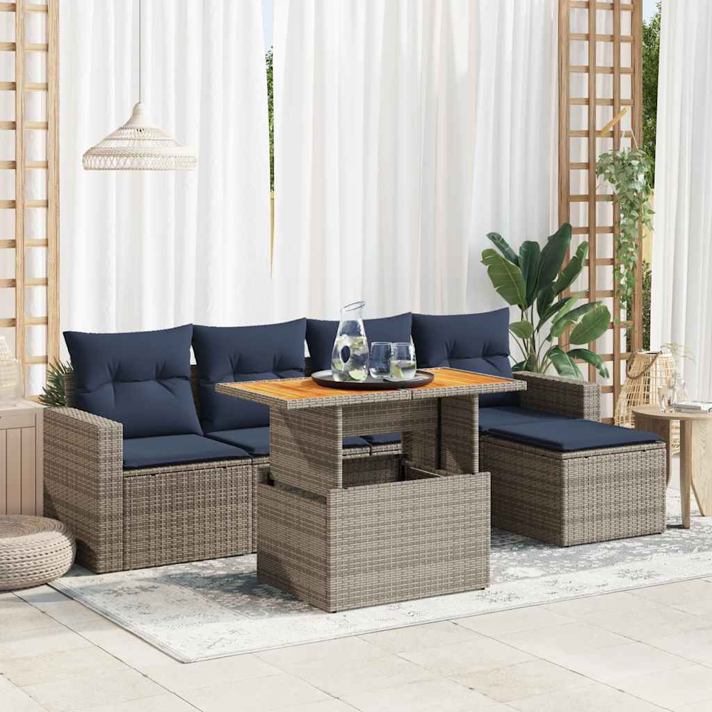 6-tlg. Garten-Sofagarnitur mit Kissen Grau Poly Rattan 6-tlg. Garten-Sofagarnitur mit Kissen Grau Poly Rattan