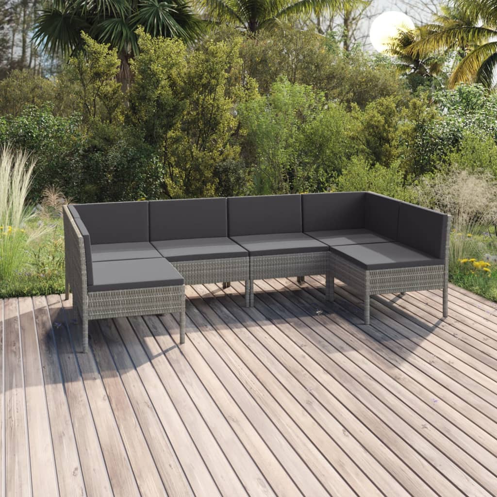 6-tlg. Garten-Lounge-Set mit Auflagen Poly Rattan Grau 6-tlg. Garten-Lounge-Set mit Auflagen Poly Rattan Grau