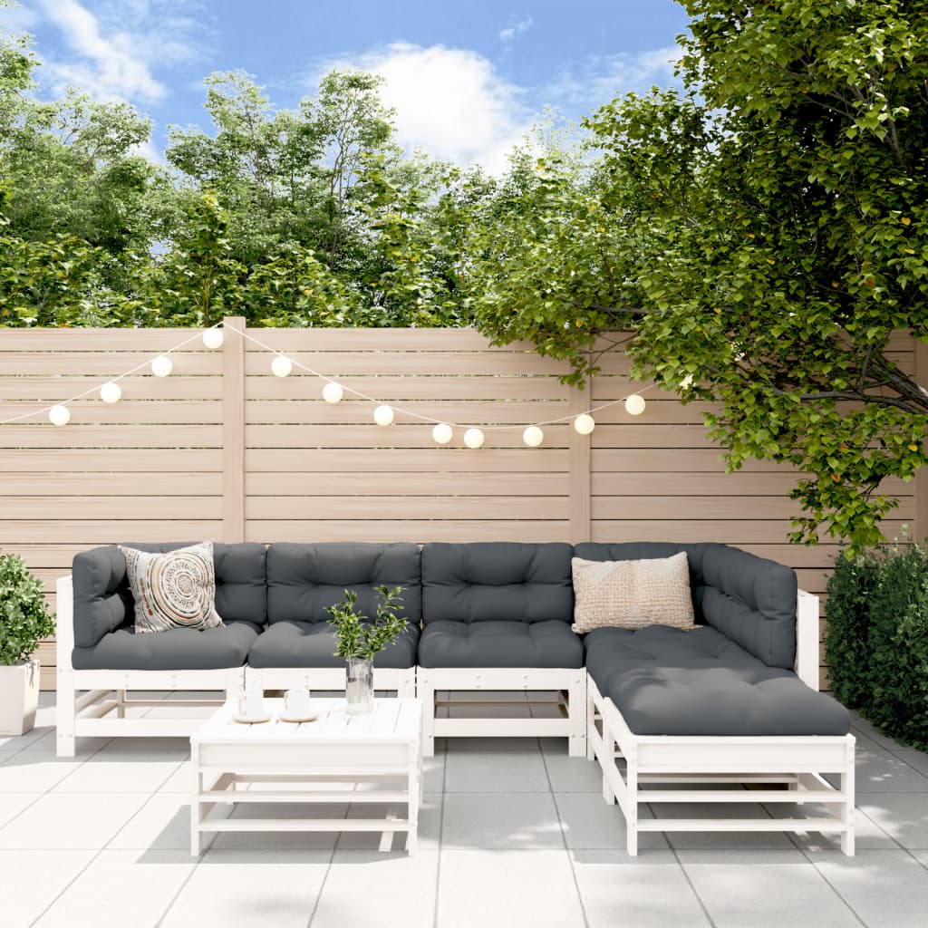 7-tlg. Garten-Lounge-Set mit Kissen Weiß Massivholz 7-tlg. Garten-Lounge-Set mit Kissen Weiß Massivholz