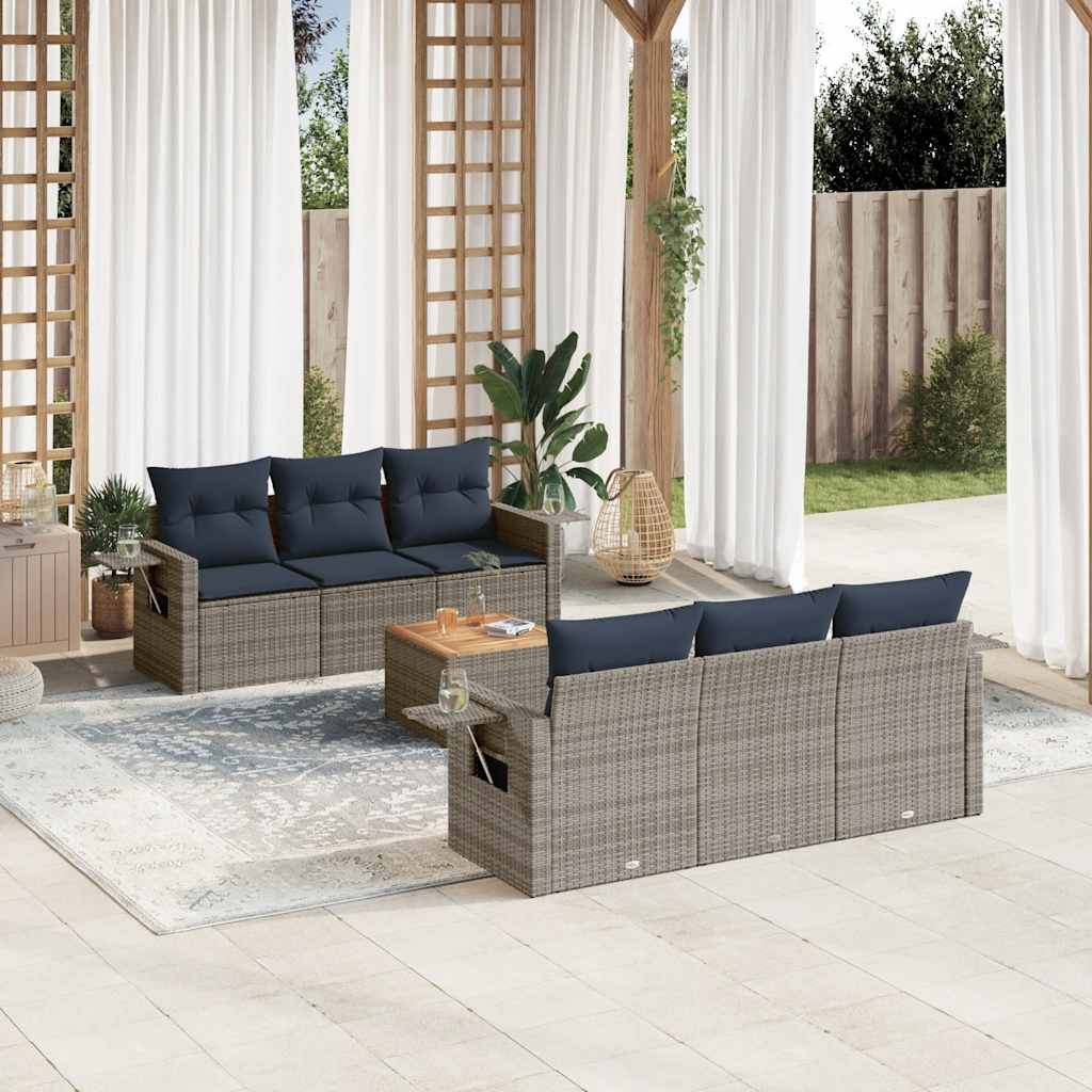 7-teiliges Gartensofa-Set mit Kissen, grau, Polyrattan 7-teiliges Gartensofa-Set mit Kissen, grau, Polyrattan