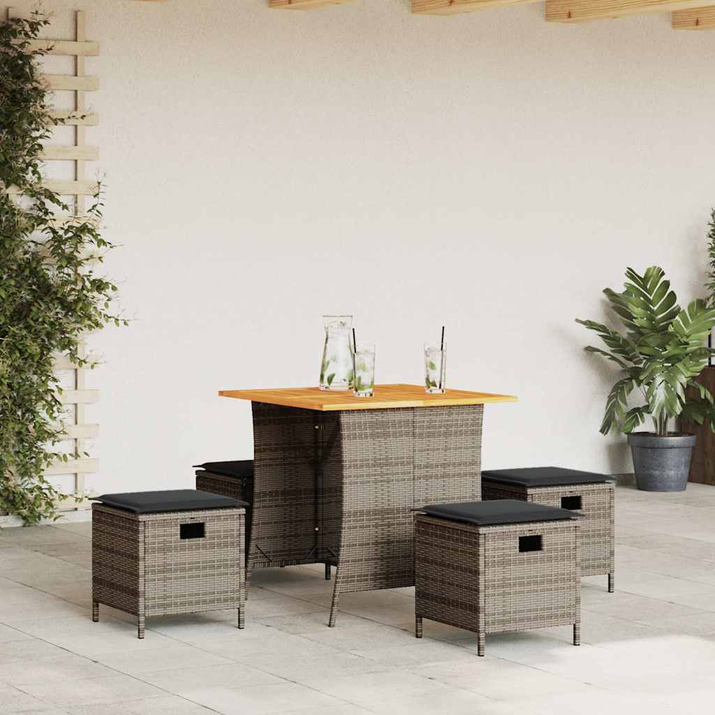 5-tlg. Garten-Essgruppe mit Kissen Grau Poly Rattan 5-tlg. Garten-Essgruppe mit Kissen Grau Poly Rattan