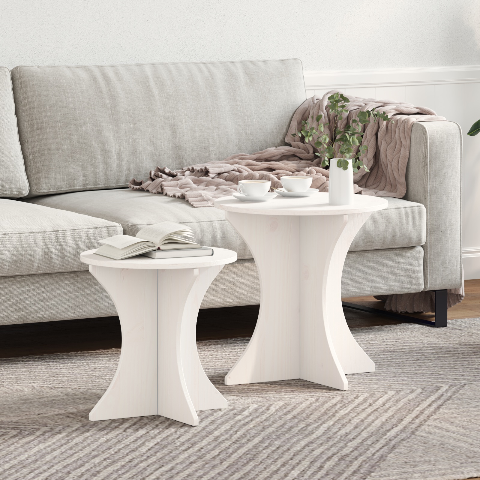 Kaffeetisch Set 2 pcs Weiß 46 x 46 x 47 cm Massivkiefer