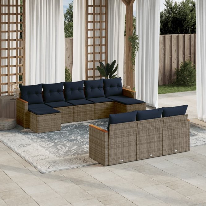10-teiliges Gartensofa-Set mit Kissen, grau, Polyrattan 10-teiliges Gartensofa-Set mit Kissen, grau, Polyrattan