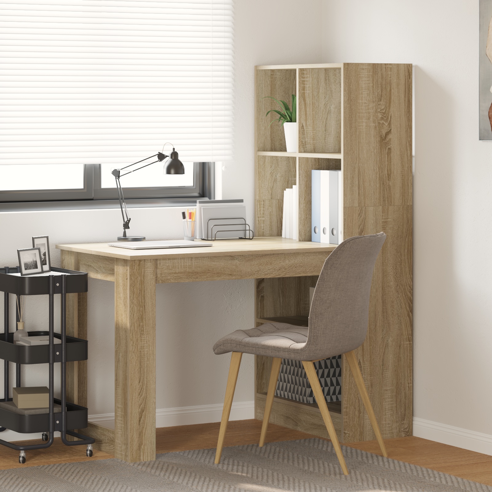 Schreibtisch mit Regal mit Speicher Sonoma Eiche 122 x 67 x 145 cm
