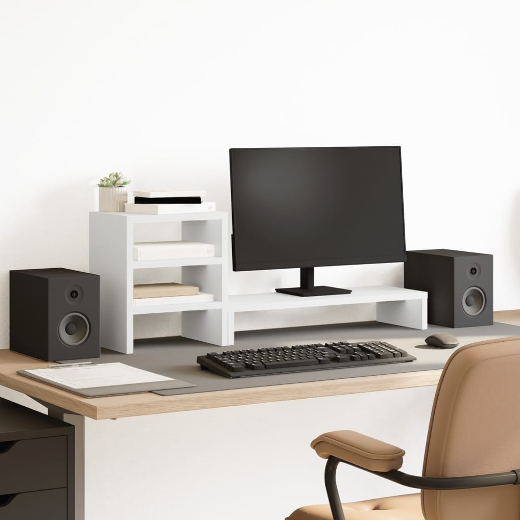 Monitorständer mit Schreibtisch-Organizer Weiß Holzwerkstoff Monitorständer mit Schreibtisch-Organizer Weiß Holzwerkstoff