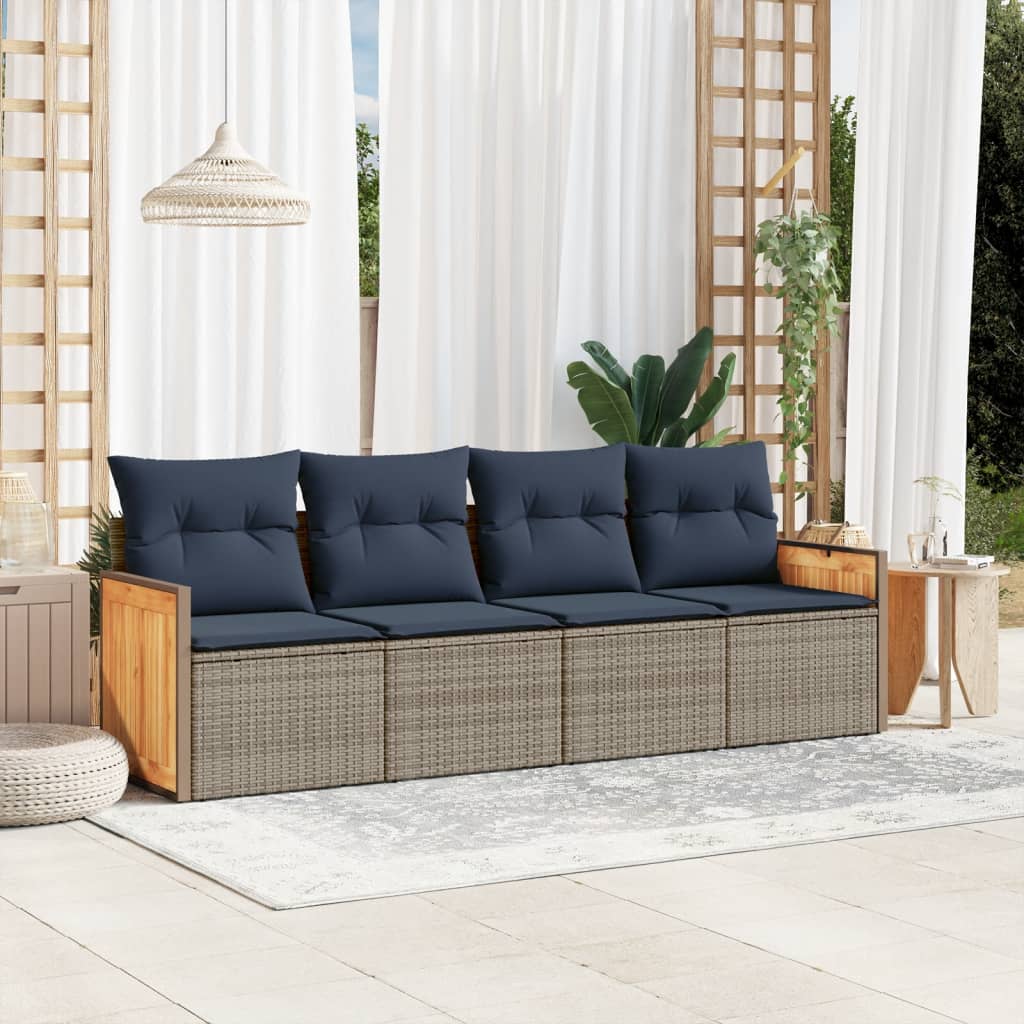 4-teiliges Gartensofa-Set mit Kissen, grau, Polyrattan 4-teiliges Gartensofa-Set mit Kissen, grau, Polyrattan