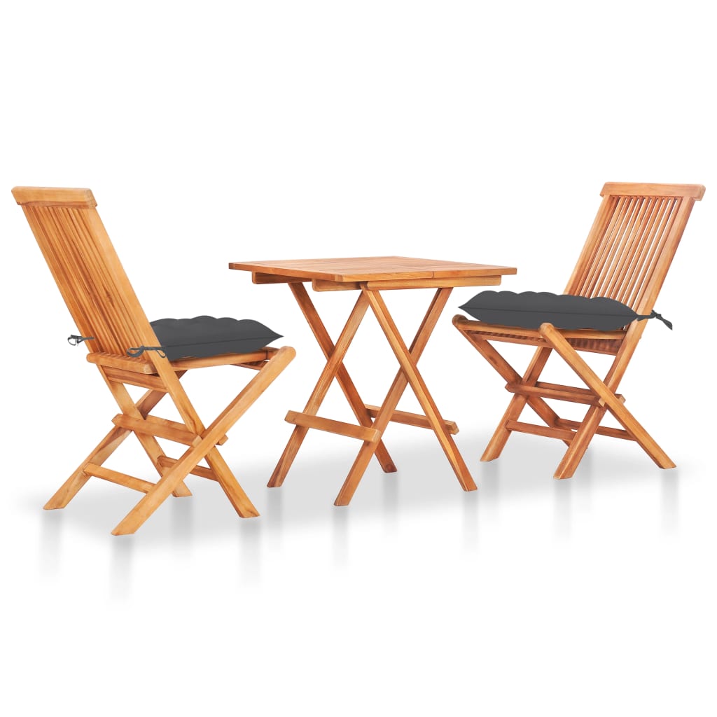 3-tlg. Bistro-Set mit Anthrazit Kissen Massivholz Teak 3-tlg. Bistro-Set mit Anthrazit Kissen Massivholz Teak