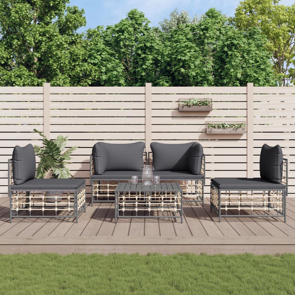5-tlg. Garten-Lounge-Set mit Kissen Anthrazit Poly Rattan 5-tlg. Garten-Lounge-Set mit Kissen Anthrazit Poly Rattan