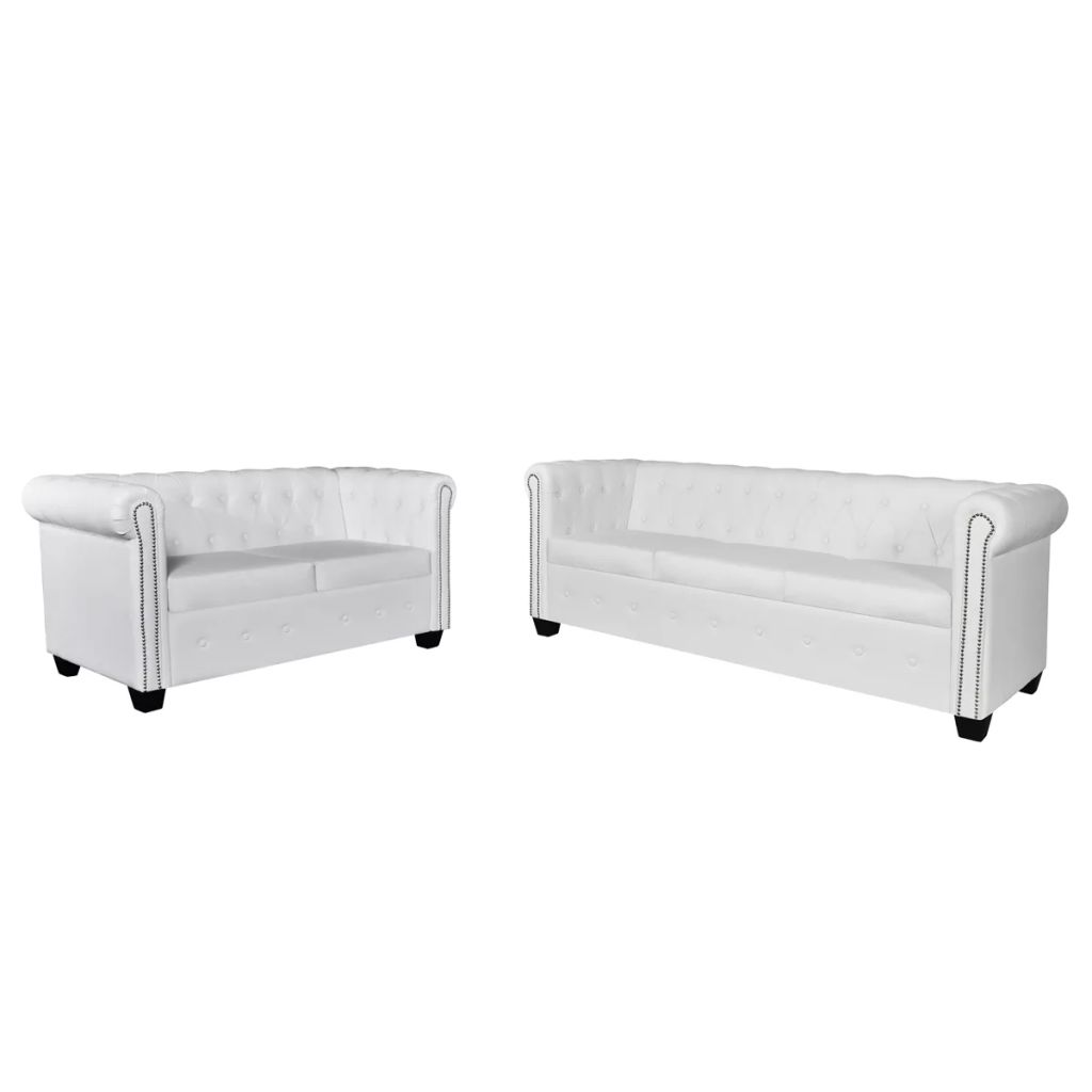 Chesterfield-Sofas 2-Sitzer und 3-Sitzer Kunstleder Weiß Chesterfield-Sofas 2-Sitzer und 3-Sitzer Kunstleder Weiß