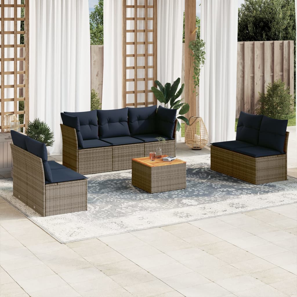 8-tlg. Garten-Sofagarnitur mit Kissen Grau Poly Rattan 8-tlg. Garten-Sofagarnitur mit Kissen Grau Poly Rattan