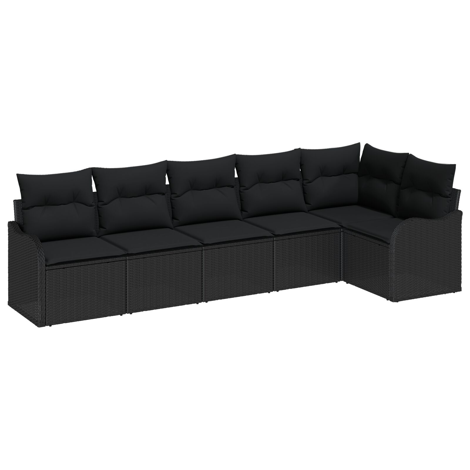 6-teiliges Garten Sofa Set mit Kissen Schwarzes Poly Rattan, 2-Sitzer Garten Sofa mit Kissen Schwarzes Poly Rattan