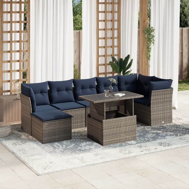 8-teiliges Gartensofa-Set mit Kissen, grau, Polyrattan 8-teiliges Gartensofa-Set mit Kissen, grau, Polyrattan