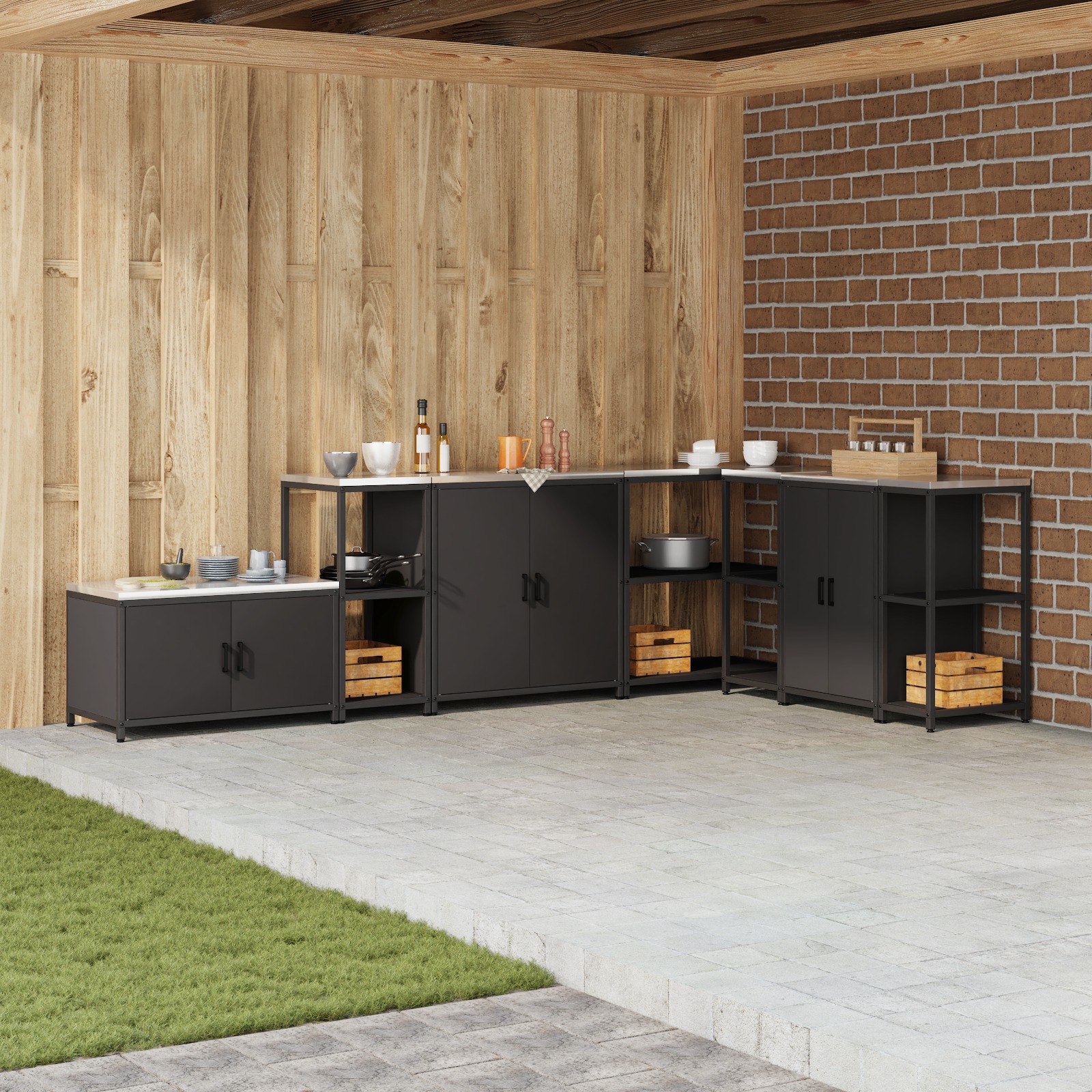 Küchenlageregal mit Regal mit Speicher Schwarz 60 x 50 x 92 cm Stahl