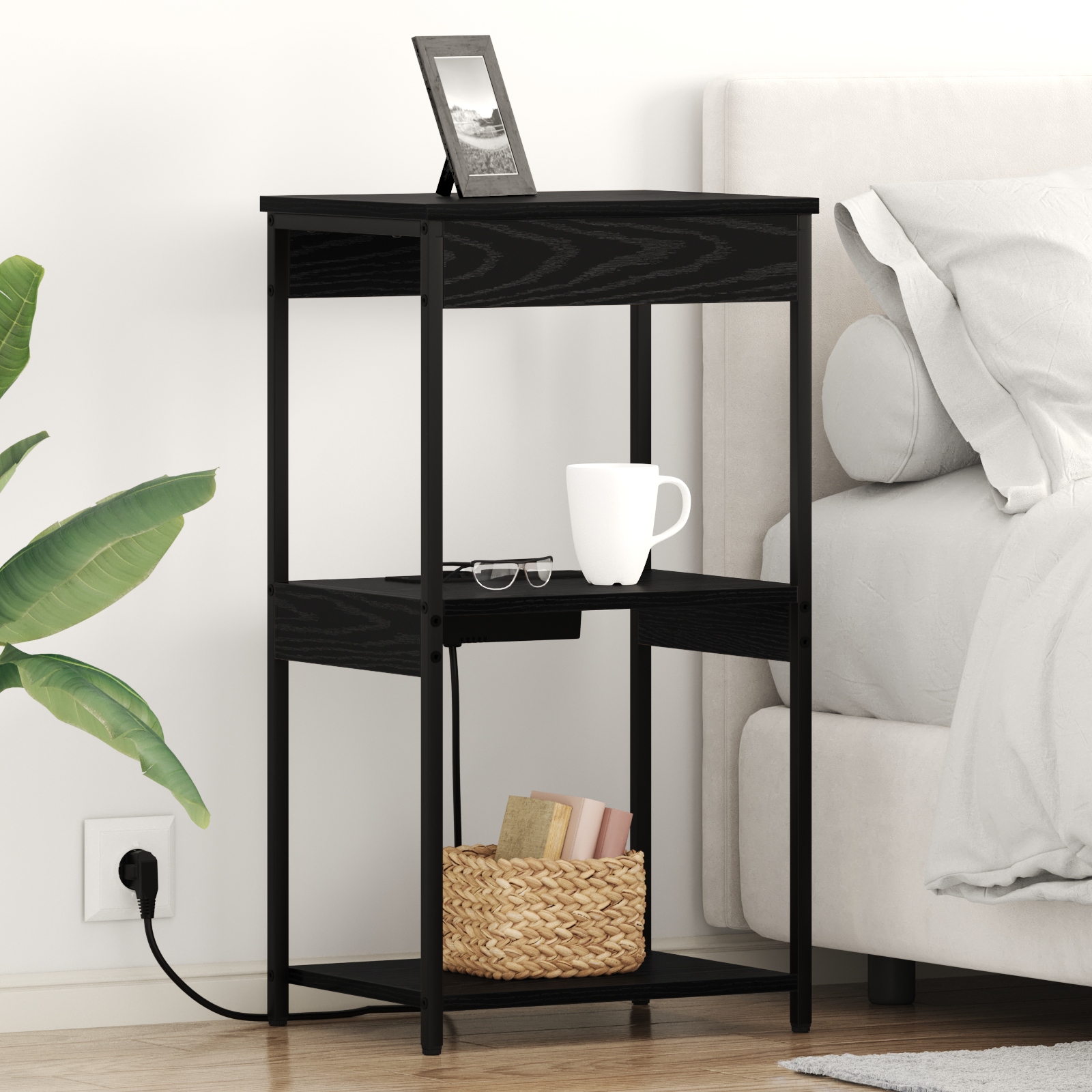 Nachttisch mit Ladestation Schwarze Eiche Holzwerkstoff