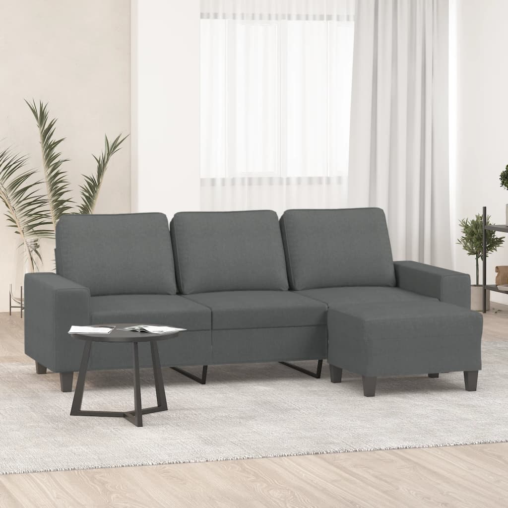 3-Sitzer-Sofa mit Hocker Dunkelgrau 180 cm Stoff 3-Sitzer-Sofa mit Hocker Dunkelgrau 180 cm Stoff