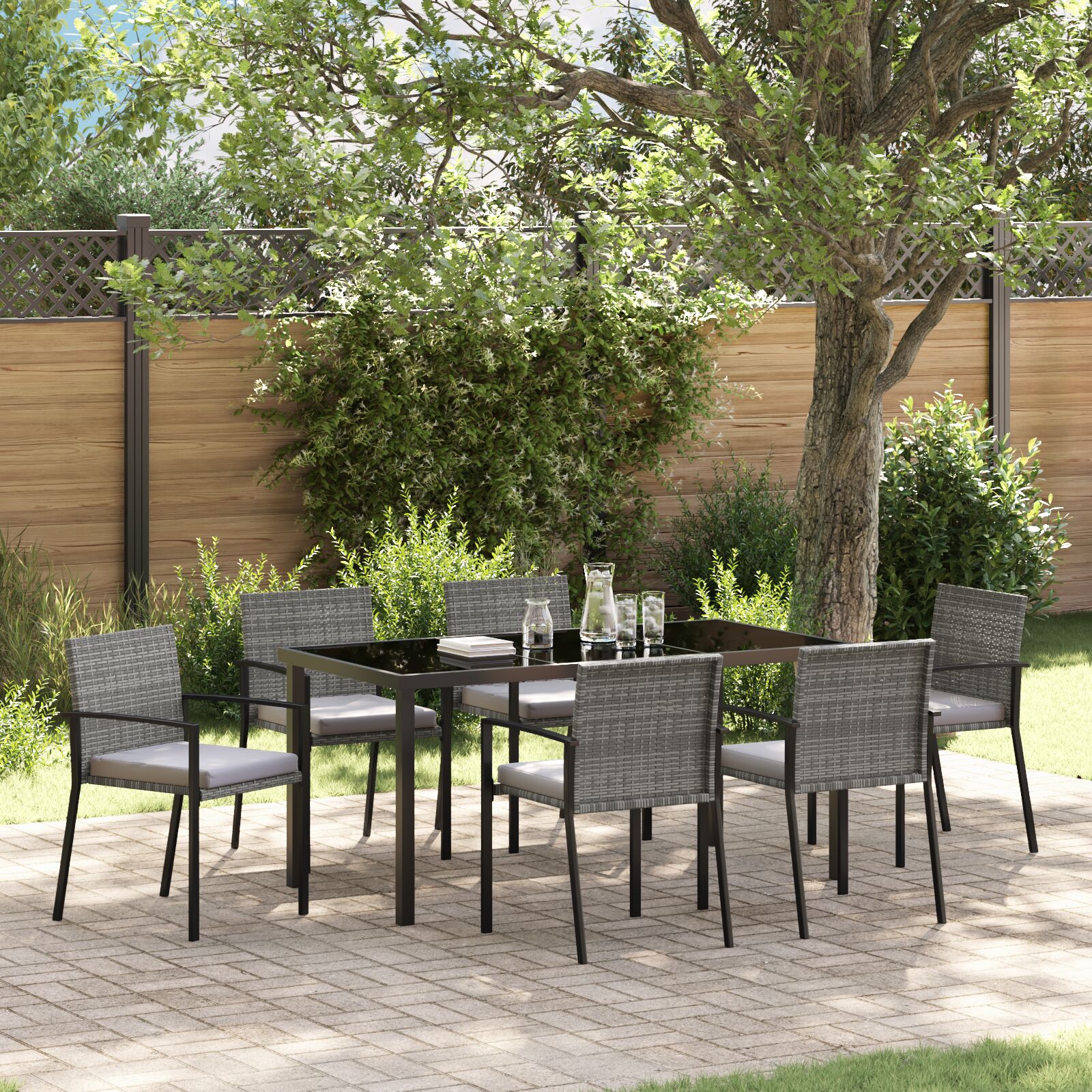 7-teiliges Garten-Esstisch-Set Grau Poly-Rattan 7-teiliges Garten-Esstisch-Set Grau Poly-Rattan