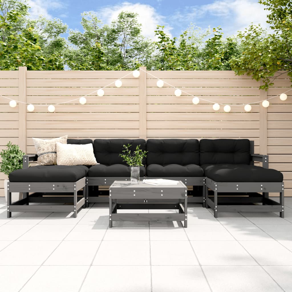 7-tlg. Garten-Lounge-Set mit Kissen Grau Massivholz 7-tlg. Garten-Lounge-Set mit Kissen Grau Massivholz