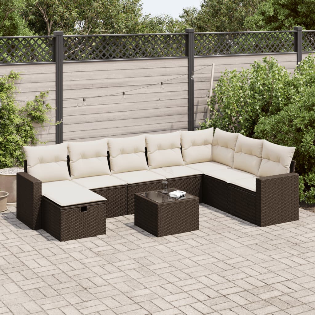 9-tlg. Garten-Sofagarnitur mit Kissen Braun Poly Rattan 9-tlg. Garten-Sofagarnitur mit Kissen Braun Poly Rattan