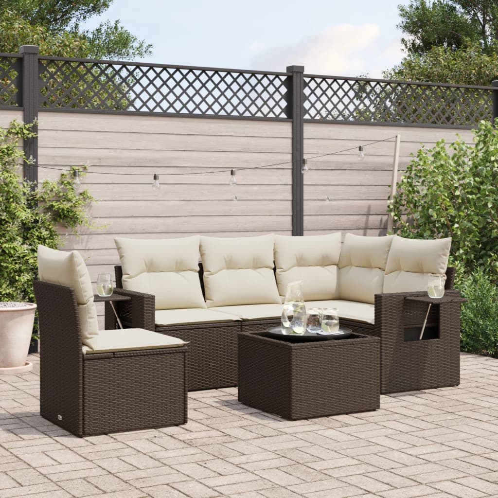 6-tlg. Garten-Sofagarnitur mit Kissen Braun Poly Rattan 6-tlg. Garten-Sofagarnitur mit Kissen Braun Poly Rattan