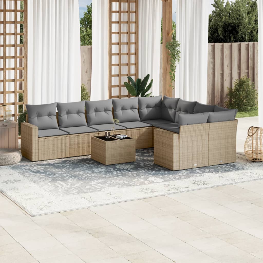 10-tlg. Garten-Sofagarnitur mit Kissen Beige Poly Rattan 10-tlg. Garten-Sofagarnitur mit Kissen Beige Poly Rattan