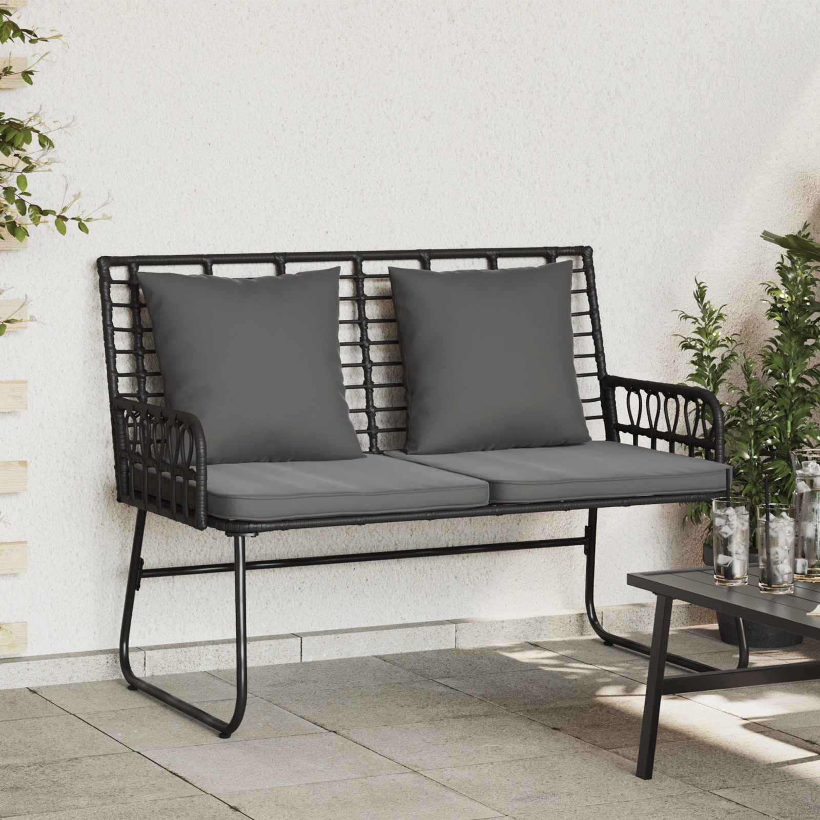 Gartenbank mit Kissen Schwarz, Anthrazit 113 x 69 x 83 cm Gartenbank mit Kissen Schwarz, Anthrazit 113 x 69 x 83 cm